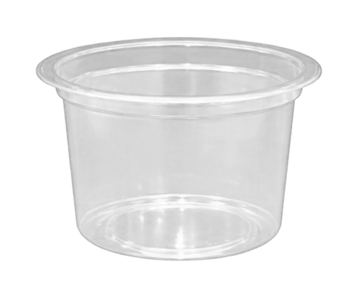 Deep clear plastic food tub with a wide sealing rim